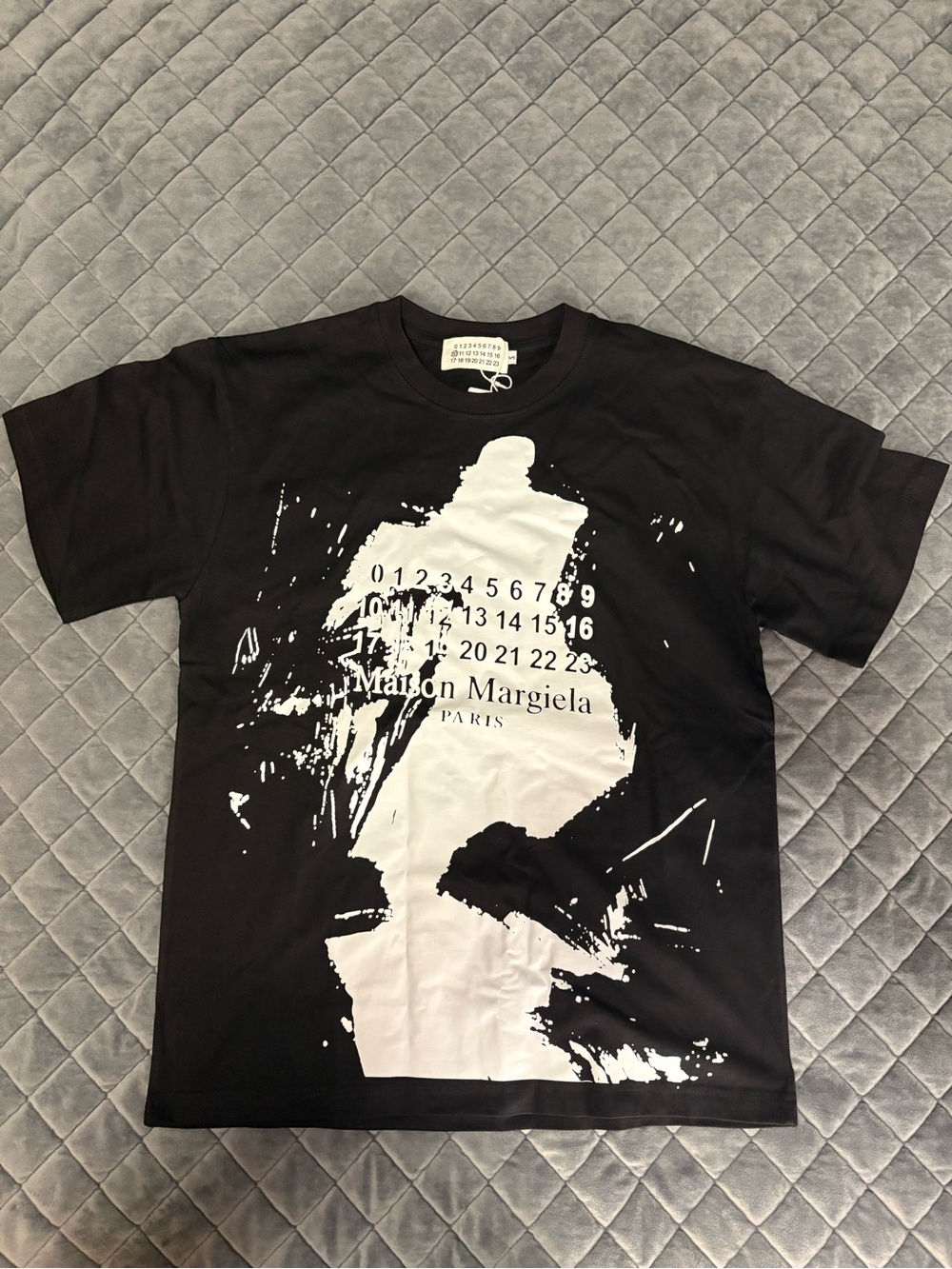 Maison Martin Margiela Black T-Shirt with White Abstract Graphic